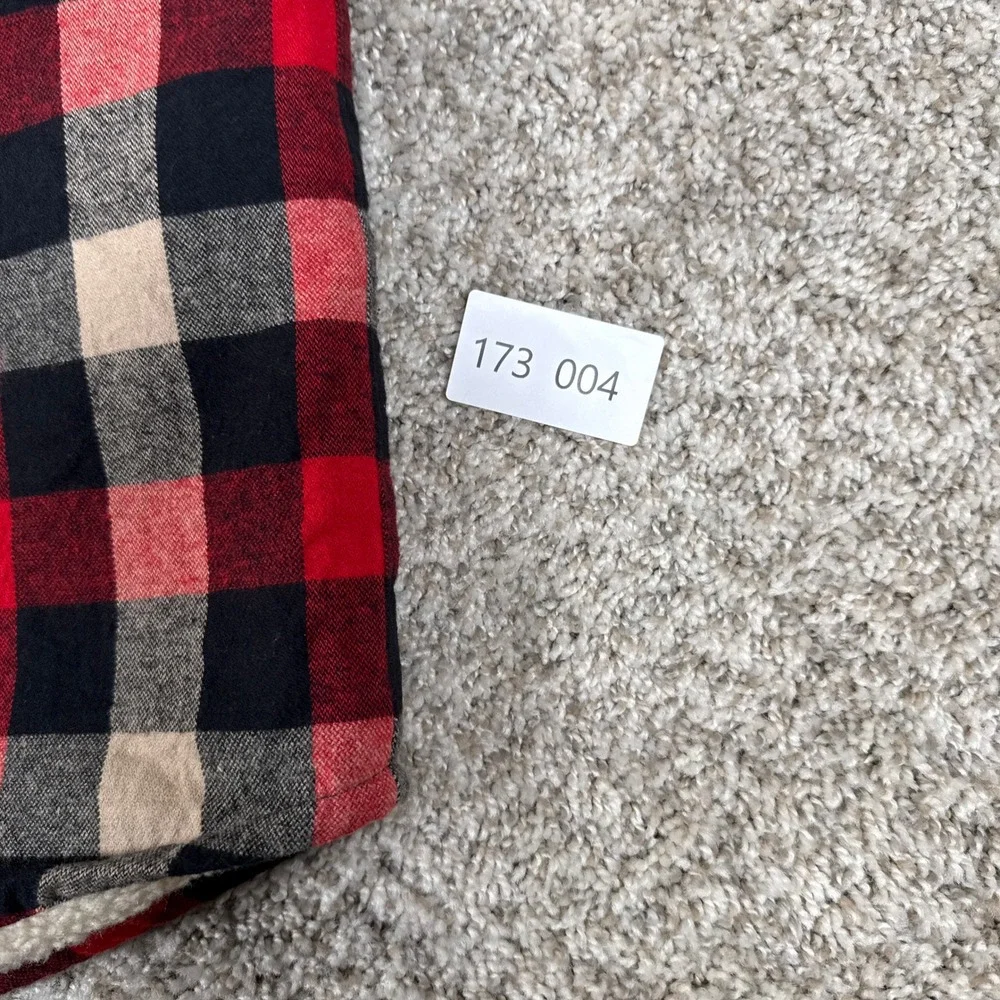 J Crew Shirt Jacket Mens XS Red Black Plaid Flannel Sherpa Lined Button Up G7023